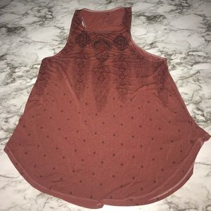 Burnt orange long swoop tank top